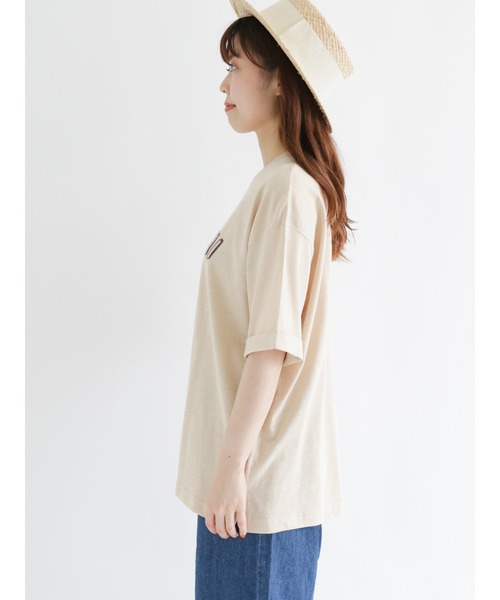 Samansa Mos2（サマンサ モスモス）の「スラブ天竺ロゴTシャツ（Tシャツ/カットソー・レディース・ベージュ/ブラウン/ピンク/キナリ・ﾌﾘ-）」の8枚目の写真