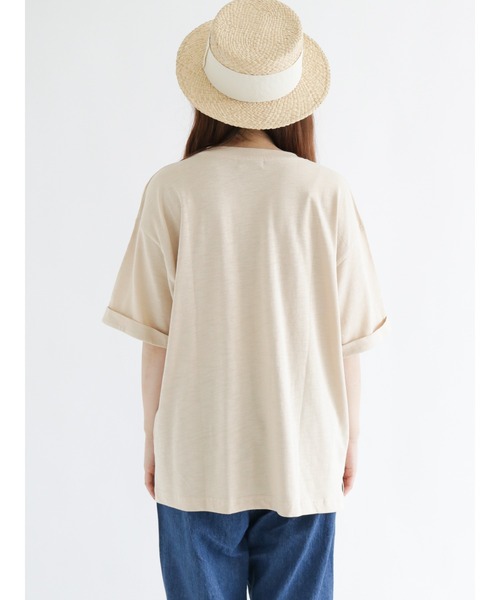 Samansa Mos2（サマンサ モスモス）の「スラブ天竺ロゴTシャツ（Tシャツ/カットソー・レディース・ベージュ/ブラウン/ピンク/キナリ・ﾌﾘ-）」の9枚目の写真