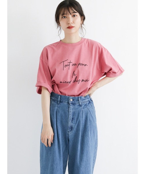 Samansa Mos2（サマンサ モスモス）の「スラブ天竺ロゴTシャツ（Tシャツ/カットソー・レディース・ベージュ/ブラウン/ピンク/キナリ・ﾌﾘ-）」の18枚目の写真