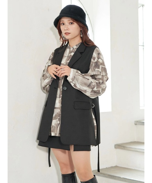 earth music&ecology（アースミュージックアンドエコロジー）の「サイドベルト付きジレ（ベスト・レディース・ブラック/チェック・FREE）」の8枚目の写真