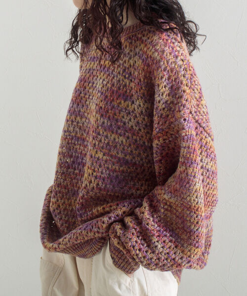 GLOSTER（グロスター）の「【GLOSTER/グロスター】スペースダイ メッシュ編みプルオーバーニット グラデーション 透かし編み（ニット/セーター・メンズ・グレー系その他/ピンク系その他・M/L/S）」の2枚目の写真