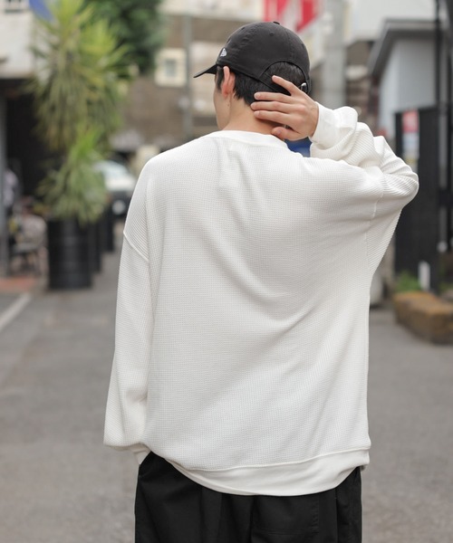 WEGO（ウィゴー）の「WEGO/ヘビーワッフルBIGロンT（Tシャツ/カットソー・メンズ・ホワイト/ブラック・MEDIUM/LARGE）」の7枚目の写真