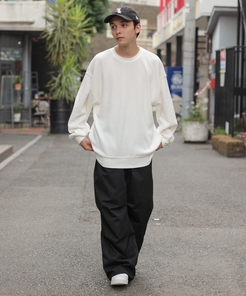 WEGO（ウィゴー）の「WEGO/ヘビーワッフルBIGロンT（Tシャツ/カットソー・メンズ・ホワイト/ブラック・MEDIUM/LARGE）」の3枚目の写真