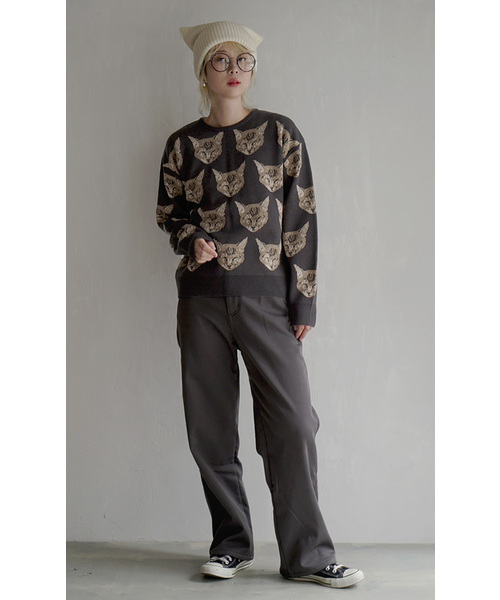 MIMIMEMETE（ミミメメット）の「【猫にまみれたいあなたへ】 猫柄ジャガード ニットプルオーバー（ニット/セーター・レディース・ライトベージュ/ブラック系その他/グレー/チャコール・M-L/L-XL）」の5枚目の写真