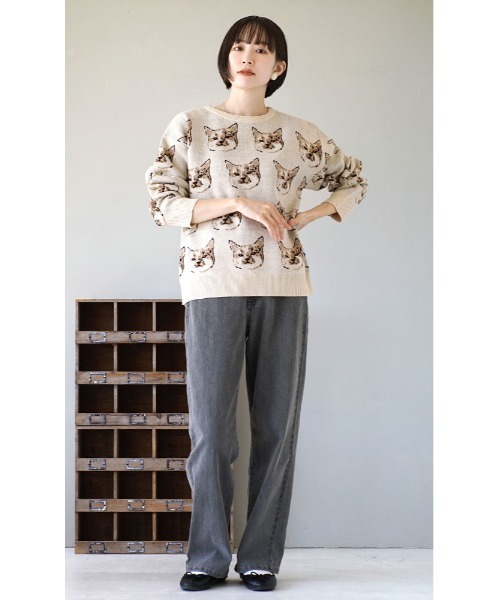 MIMIMEMETE（ミミメメット）の「【猫にまみれたいあなたへ】 猫柄ジャガード ニットプルオーバー（ニット/セーター・レディース・ライトベージュ/ブラック系その他/グレー/チャコール・M-L/L-XL）」の18枚目の写真