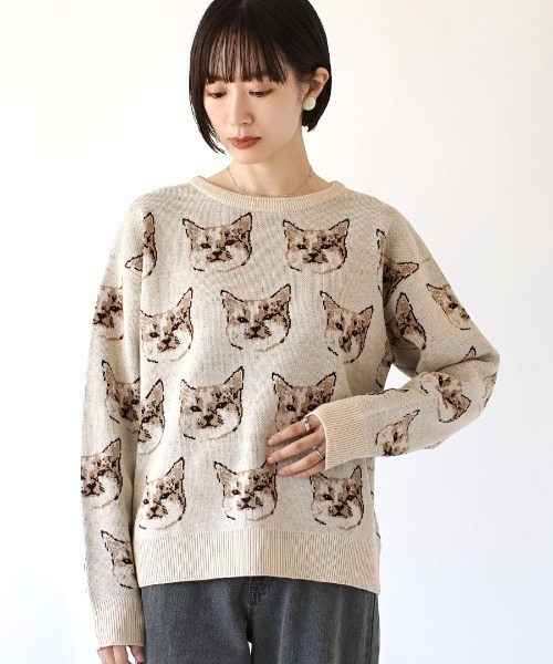 MIMIMEMETE（ミミメメット）の「【猫にまみれたいあなたへ】 猫柄ジャガード ニットプルオーバー（ニット/セーター・レディース・ライトベージュ/ブラック系その他/グレー/チャコール・M-L/L-XL）」の11枚目の写真