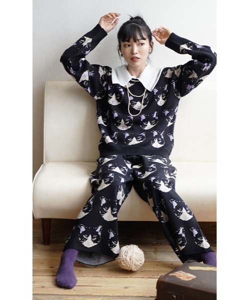 MIMIMEMETE（ミミメメット）の「【猫にまみれたいあなたへ】 猫柄ジャガード ニットプルオーバー（ニット/セーター・レディース・ライトベージュ/ブラック系その他/グレー/チャコール・M-L/L-XL）」の21枚目の写真