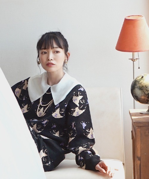 MIMIMEMETE（ミミメメット）の「【猫にまみれたいあなたへ】 猫柄ジャガード ニットプルオーバー（ニット/セーター・レディース・ライトベージュ/ブラック系その他/グレー/チャコール・M-L/L-XL）」の19枚目の写真