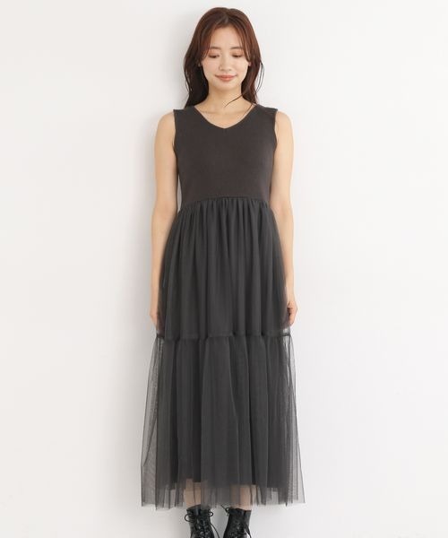 mysty woman（ミスティウーマン）の「チュールドッキング２Ｐワンピース　169081（ワンピース・レディース・ライトグリーン/モカ/グレー系その他/パープル・FREE）」の17枚目の写真
