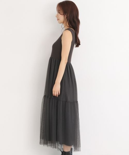 mysty woman（ミスティウーマン）の「チュールドッキング２Ｐワンピース　169081（ワンピース・レディース・ライトグリーン/モカ/グレー系その他/パープル・FREE）」の18枚目の写真