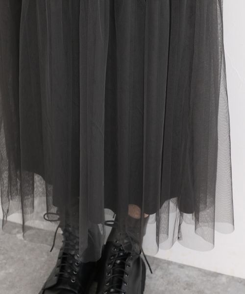 mysty woman（ミスティウーマン）の「チュールドッキング２Ｐワンピース　169081（ワンピース・レディース・ライトグリーン/モカ/グレー系その他/パープル・FREE）」の9枚目の写真