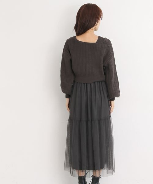 mysty woman（ミスティウーマン）の「チュールドッキング２Ｐワンピース　169081（ワンピース・レディース・ライトグリーン/モカ/グレー系その他/パープル・FREE）」の12枚目の写真