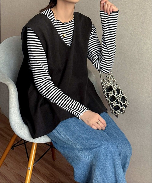 Isn't She?（イズントシー）の「Vネックユルベスト（ベスト・レディース・ブラック/カーキ/アイボリー・FREE）」の20枚目の写真