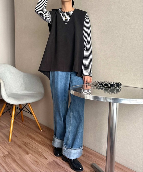 Isn't She?（イズントシー）の「Vネックユルベスト（ベスト・レディース・ブラック/カーキ/アイボリー・FREE）」の22枚目の写真