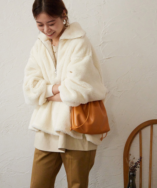 JOURNAL STANDARD relume（ジャーナルスタンダード　レリューム）の「ボアハーフジッププルオーバー（その他トップス・レディース・ブラック/アイボリー・FREE）」の2枚目の写真