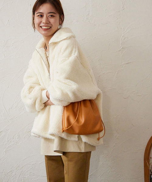 JOURNAL STANDARD relume（ジャーナルスタンダード　レリューム）の「ボアハーフジッププルオーバー（その他トップス・レディース・ブラック/アイボリー・FREE）」の4枚目の写真