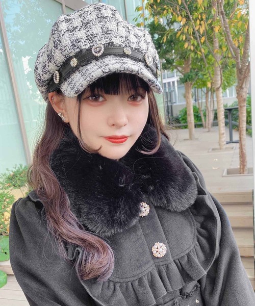 ROJITA レースフリルビジュベルト付きキャスケット ブラック レースフリルビジュベルト付きキャスケット | Rlab store