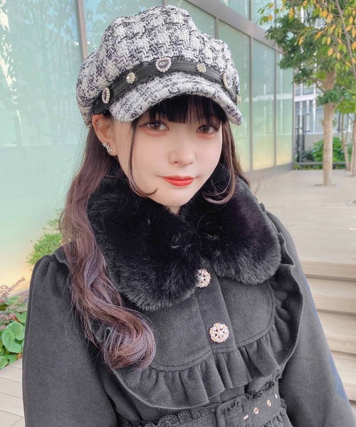 ROJITA（ロジータ）の「ビジュベルト付きツイードキャスケット