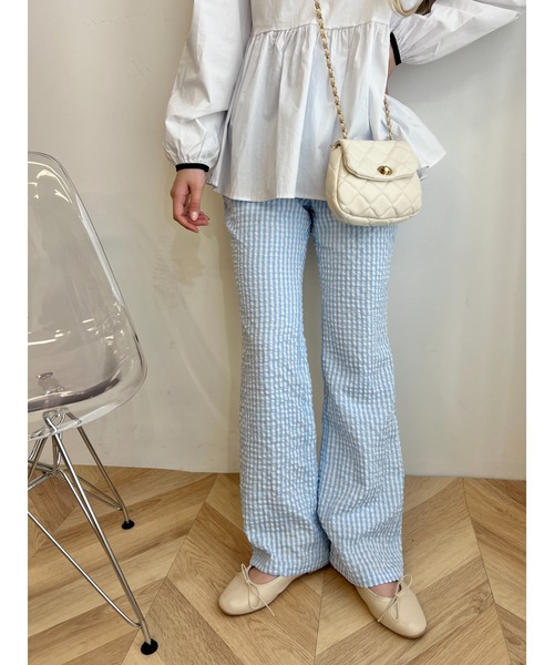 WC（ダブル シー）の「ギンガムチェックフレアパンツ（スラックス・レディース・パープル/グリーン/ピンク/ブラック/サックスブルー・FREE）」の4枚目の写真