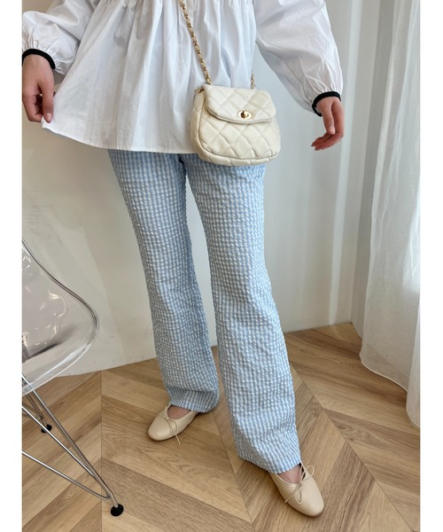 WC（ダブル シー）の「ギンガムチェックフレアパンツ（スラックス・レディース・パープル/グリーン/ピンク/ブラック/サックスブルー・FREE）」の20枚目の写真