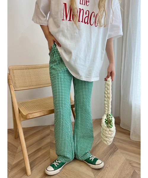 WC（ダブル シー）の「ギンガムチェックフレアパンツ（スラックス・レディース・パープル/グリーン/ピンク/ブラック/サックスブルー・FREE）」の11枚目の写真