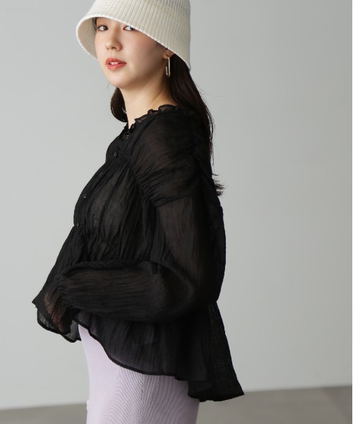 FREE'S MART（フリーズマート）の「◆シャーリングシアーブラウス（シャツ/ブラウス・レディース・ホワイト/ピンク/ブラック・FREE）」の8枚目の写真