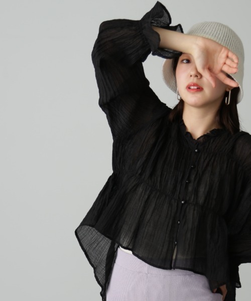 FREE'S MART（フリーズマート）の「◆シャーリングシアーブラウス（シャツ/ブラウス・レディース・ホワイト/ピンク/ブラック・FREE）」の7枚目の写真