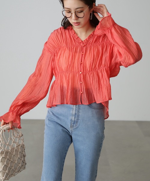 FREE'S MART（フリーズマート）の「◆シャーリングシアーブラウス（シャツ/ブラウス・レディース・ホワイト/ピンク/ブラック・FREE）」の19枚目の写真