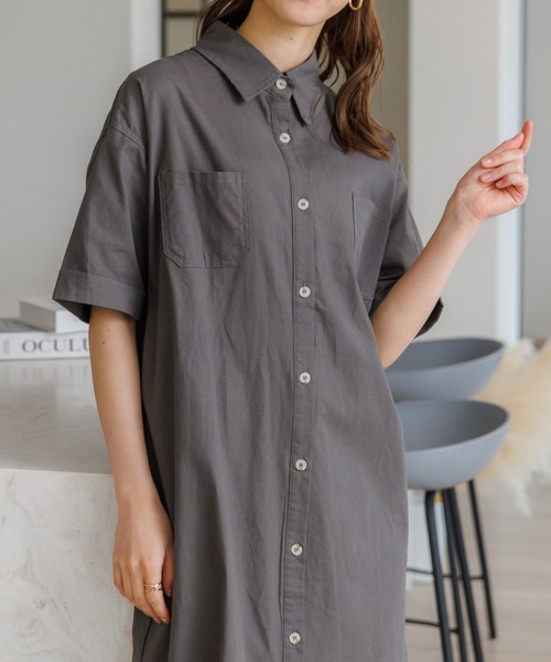 Eclat one(エクラワン)の「オーバーサイズ シャツワンピース(シャツワンピース・レディース・ベージュ/イエロー/ダークグレー・FREE)」の15枚目の写真
