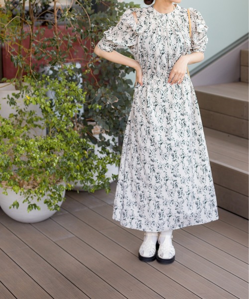 セール】花柄2WAY肩あき5分袖ワンピース（ワンピース