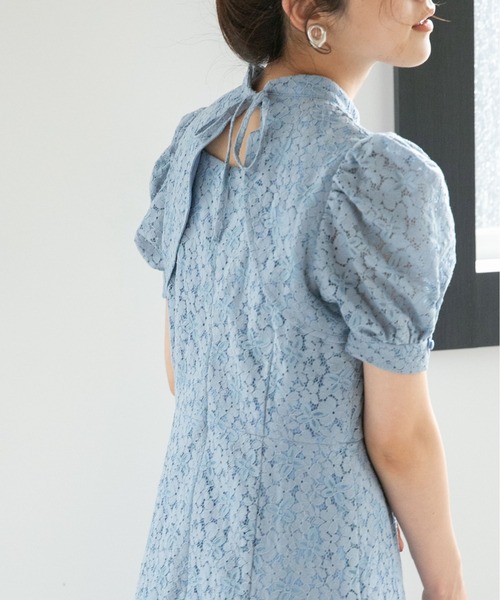 LB.04/WEB限定フラワーレースパワショルワンピース【低身長サイズ有】