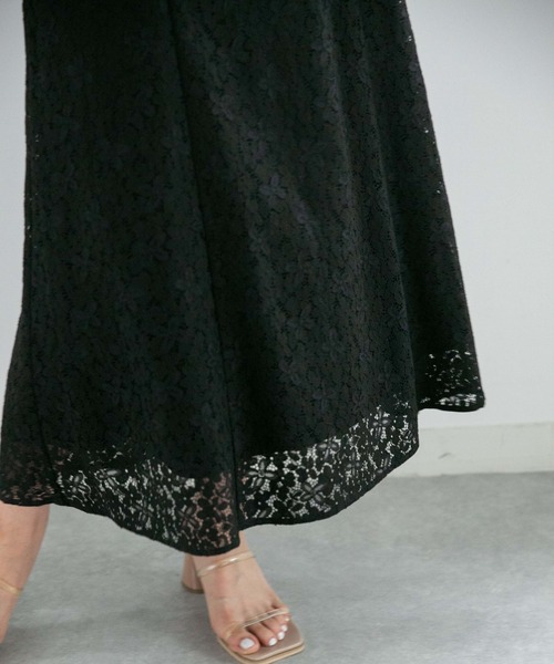 LB.04/WEB限定フラワーレースパワショルワンピース【低身長サイズ有】