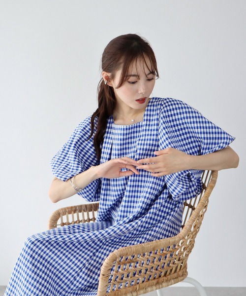BLUEEAST（ブルーイースト）の「チェックバルーンスリーブワンピース