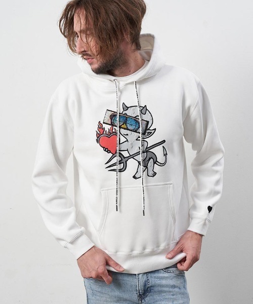 STUD MUFFIN(スタッドマフィン)の「mpa3173-10ozT-C裏毛起毛 BABYLシークイン プルパーカー(パーカー・メンズ・ブラック/ホワイト/チャコールグレー・2/4/3)」の2枚目の写真