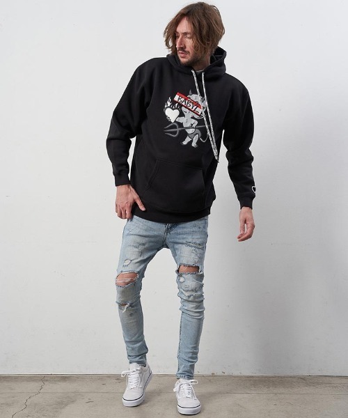 STUD MUFFIN(スタッドマフィン)の「mpa3173-10ozT-C裏毛起毛 BABYLシークイン プルパーカー(パーカー・メンズ・ブラック/ホワイト/チャコールグレー・2/4/3)」の14枚目の写真
