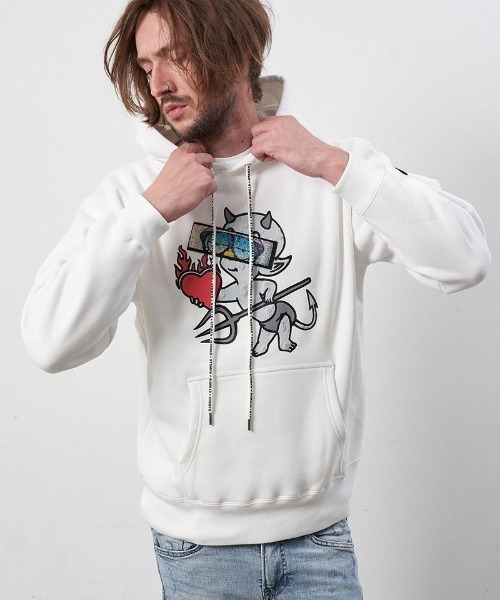 STUD MUFFIN(スタッドマフィン)の「mpa3173-10ozT-C裏毛起毛 BABYLシークイン プルパーカー(パーカー・メンズ・ブラック/ホワイト/チャコールグレー・2/4/3)」の16枚目の写真
