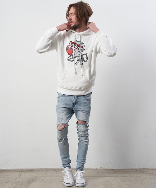 STUD MUFFIN(スタッドマフィン)の「mpa3173-10ozT-C裏毛起毛 BABYLシークイン プルパーカー(パーカー・メンズ・ブラック/ホワイト/チャコールグレー・2/4/3)」の19枚目の写真
