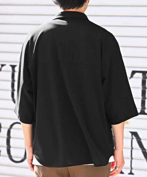 LUXSTYLE(ラグスタイル)の「ドルマンスリーブ半袖BIGシャツ(シャツ/ブラウス・メンズ・アイボリー/チャコール/グレー/グレイッシュベージュ/グリーン/ブラック・XL/L/M)」の7枚目の写真