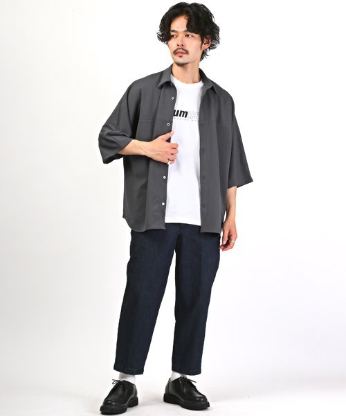 LUXSTYLE(ラグスタイル)の「ドルマンスリーブ半袖BIGシャツ(シャツ/ブラウス・メンズ・アイボリー/チャコール/グレー/グレイッシュベージュ/グリーン/ブラック・XL/L/M)」の14枚目の写真