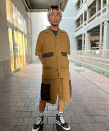 JONAS CLAESSON/ジョナス クレアッソン ビッグシルエット ワンポイント ナイロンオープンカラーシャツ ビックポケット/SS SH