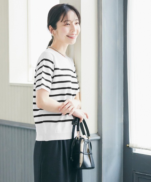 coca(coca)(コカ)の「ボーダー半袖ニット(ニット/セーター・レディース・ホワイト/ブラック・M/L)」の6枚目の写真