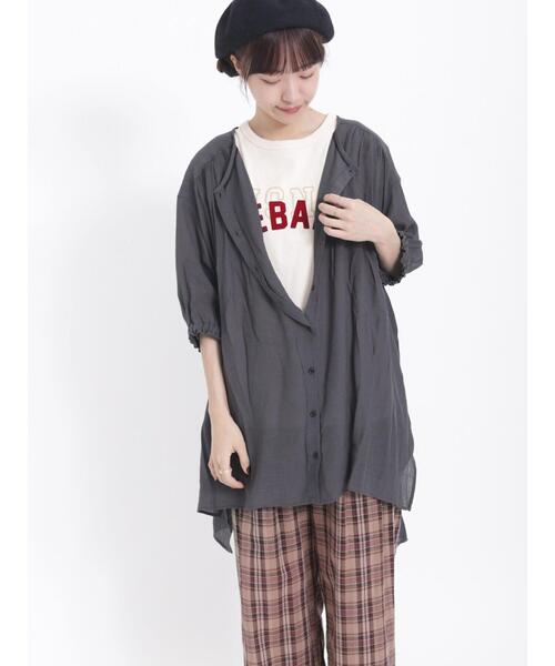 Samansa Mos2（サマンサ モスモス）の「フロッキープリントTシャツ（Tシャツ/カットソー・レディース・チャコールグレー/オレンジ/グリーン/キナリ・F）」の11枚目の写真