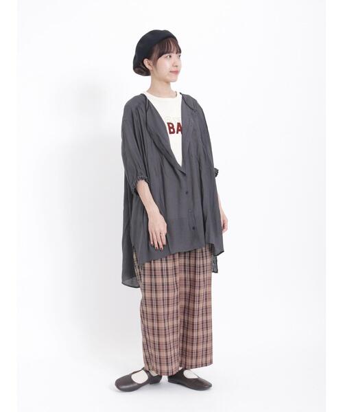 Samansa Mos2（サマンサ モスモス）の「フロッキープリントTシャツ（Tシャツ/カットソー・レディース・チャコールグレー/オレンジ/グリーン/キナリ・F）」の12枚目の写真