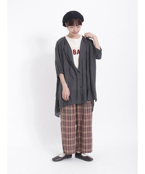 Samansa Mos2（サマンサ モスモス）の「フロッキープリントTシャツ（Tシャツ/カットソー・レディース・チャコールグレー/オレンジ/グリーン/キナリ・F）」の13枚目の写真