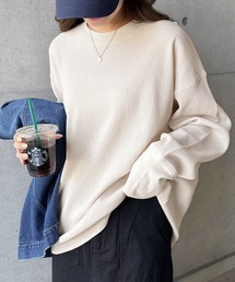 ワッフル指穴長袖トップス