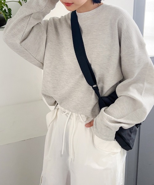 andme(アンドミー)の「ワッフル指穴長袖トップス(Tシャツ/カットソー・レディース・ライトブルー/ブラック/アイボリー/ブラウン/オートミール・M)」の17枚目の写真