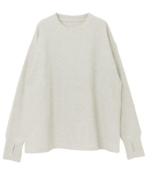 andme(アンドミー)の「ワッフル指穴長袖トップス(Tシャツ/カットソー・レディース・ライトブルー/ブラック/アイボリー/ブラウン/オートミール・M)」の9枚目の写真