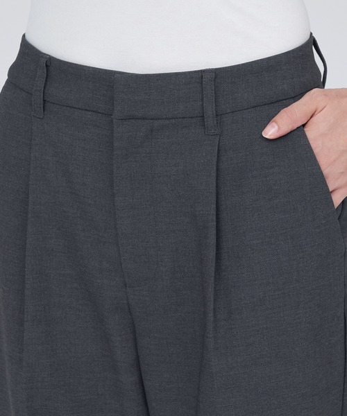 YORT 裏起毛タックパンツ セール】ハイウエスト タック テーパード クロップド パンツ 裏