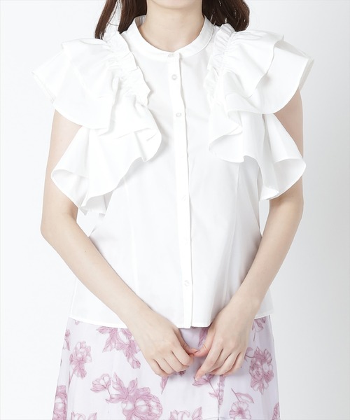 WILLSELECTION（ウィルセレクション）の「オープンショルダーフリルブラウス（シャツ/ブラウス・レディース・オフホワイト/ラベンダー/ブラック・MEDIUM）」の4枚目の写真