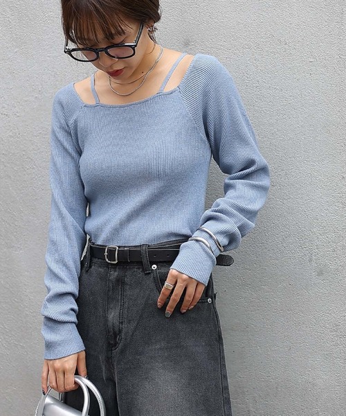 COLONY 2139(コロニートゥーワンスリーナイン)の「PBTレイヤード風ニット(ニット/セーター・レディース・アイボリー/グリーン/サックスブルー/ブラック/グレー/レッド・FREE)」の6枚目の写真